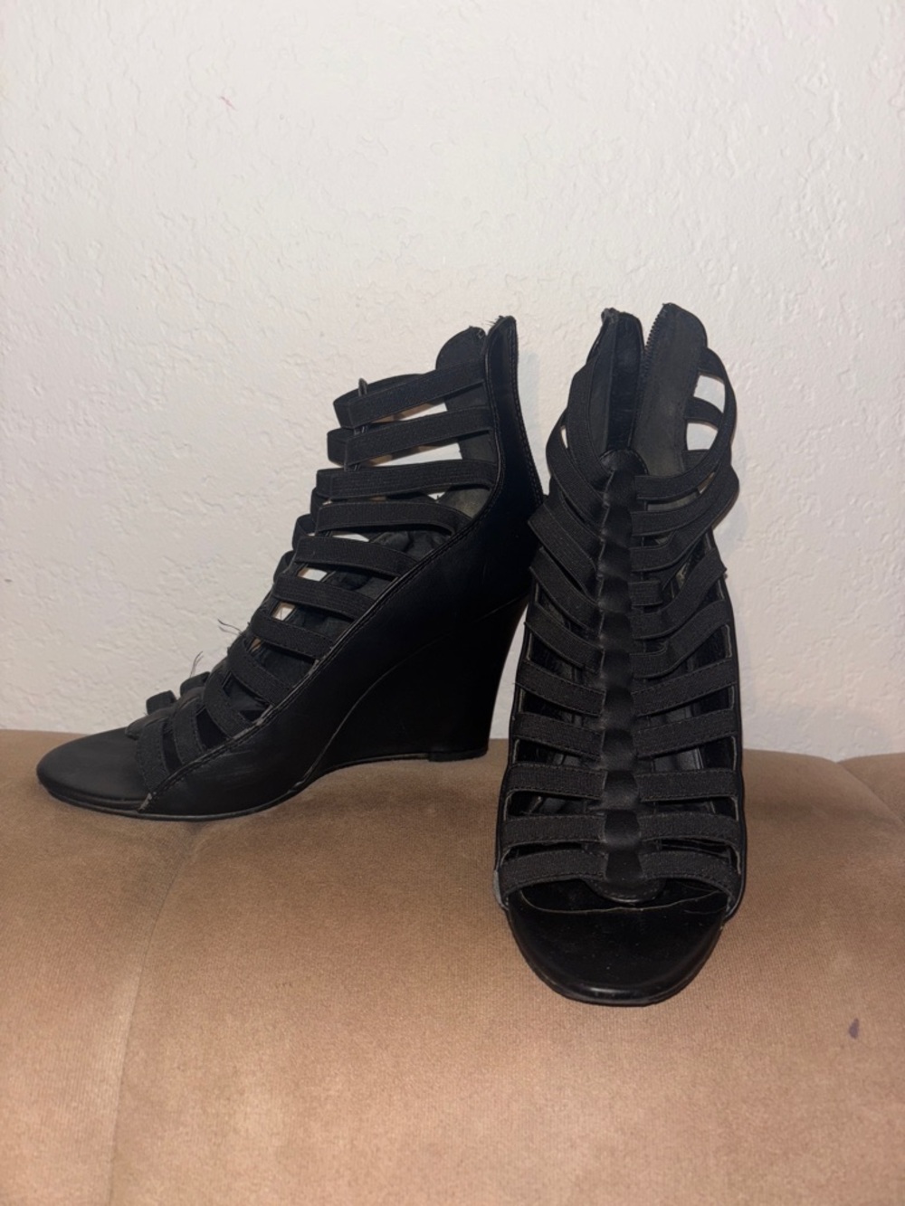 Black Strappy Wedge Sandals